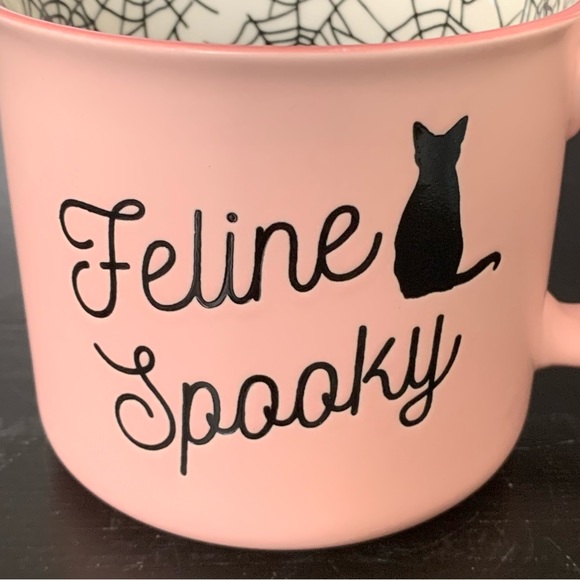 Feline Spooky Black Cat - Pink Halloween Mug with Spider Web Interior - Picture 4 of 13